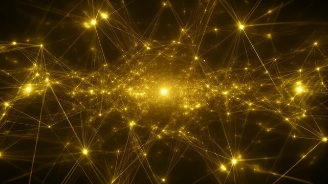 金色の人工知能ネットワークが再構築され続ける未来的デジタル抽象背景