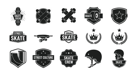 Black White Skateboarding Logos and Icons, Street Culture Emblems