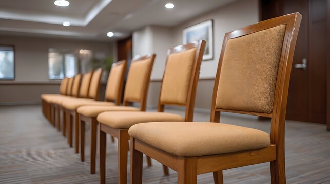 Empty chairs arranged in a meeting room ready for an event
