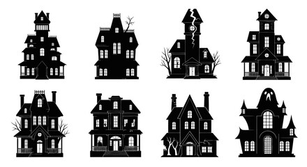 Obraz premium Spooky Haunted Houses Silhouette - Halloween Vector Art