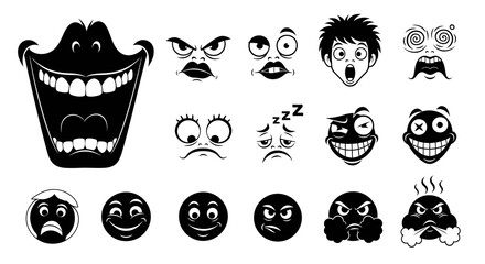 Black and White Cartoon Faces Emoticons Vector Art
