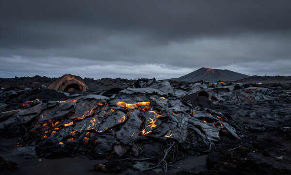 Volcanic Eruption Scene at Dusk