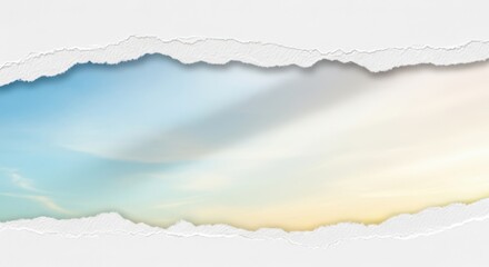 Fototapeta premium Torn white paper revealing a bright, ethereal blue and yellow sky background