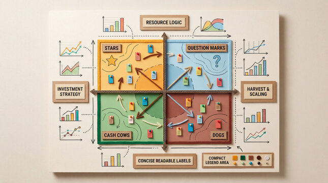 Product Portfolio Matrix Educational Poster Infographic for Stars Cash Cows Question Marks and Dogs.