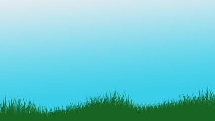 Obraz premium Simple illustration featuring a vibrant dark green grass silhouette against a gradient blue sky background