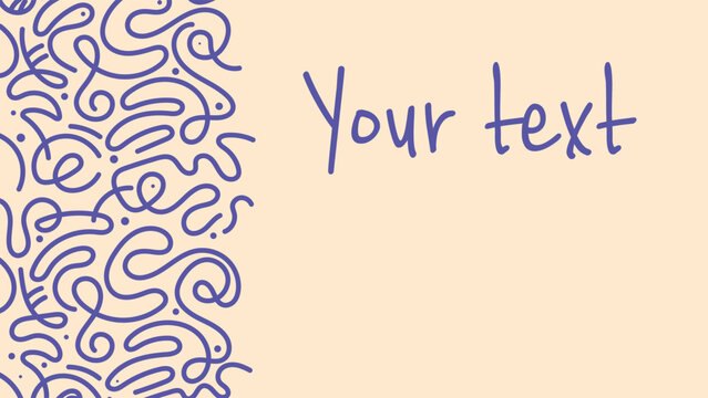 Horizontal banner with abstract line art ornament and copy space. Modern vector template with hand drawn wavy swirls for greeting card, business card, invitation and social media post design