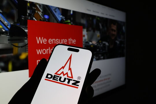 Kiel, Germany - 03-12-2026: Smartphone displaying German engine manufacturer DEUTZ logo in front of companys webpage