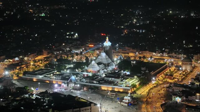 Aerial Night View of Jagannath Temple Complex in Puri Odisha India