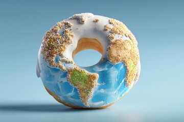 Earth globe donut with continents as icing, global economy concept 