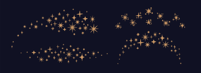 Celestial star frame with magical arc and sparkling trail creates an enchanting cosmic border perfect for festive christmas design and mystical starry composition. Vector hand drawn set. © Yauheniya_Bandaruk