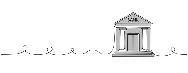 Naklejka premium Bank building connected by continuous line on white background