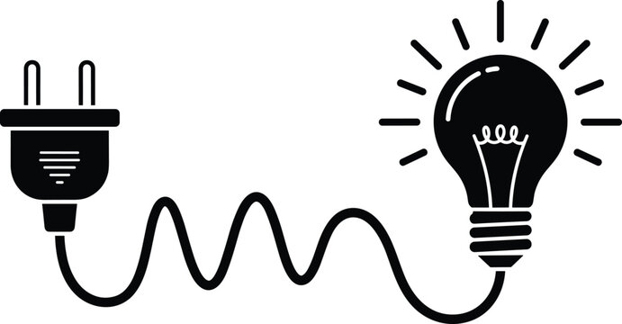 Light bulb and power plug vector illustration with wavy cable, creative idea concept, electricity symbol for innovation, technology, and energy.
