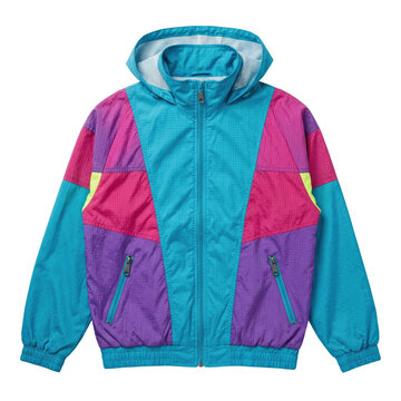 Vintage 90s style colorful hooded windbreaker jacket