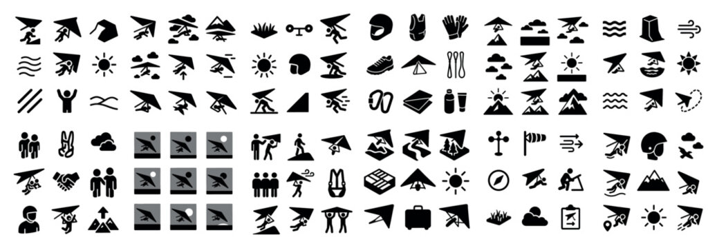 Outdoor adventure icons with hang glider gloves bold