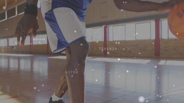 Basketball player dribbling crossover and initiating overlay while training shot with camera rising