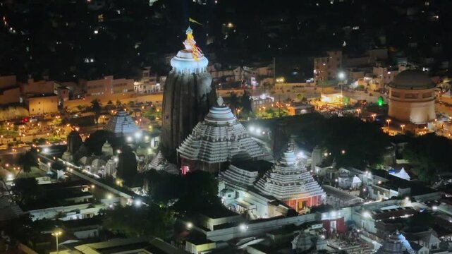 Aerial Night View of Jagannath Temple Complex in Puri Odisha India