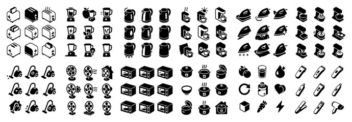 Fototapeta premium Kitchen icons with toaster kettle mug outline