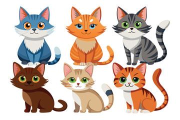 Naklejka premium Diverse cute cartoon cats character set for nursery and kids design vector