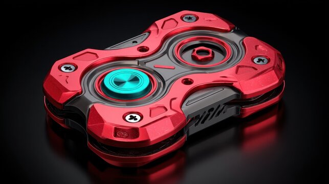 Modern fidget spinner with red and metal details on transparent background