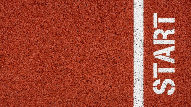 white starting line new beginnings concept minimalist and clean high-angle shot of a stadium running track, highlighting the vibrant red color and geometric symmetry of the lanes, symbolizing