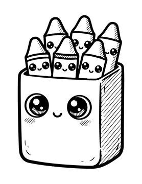 Set of 6 cartoon crayons in box vector illustration