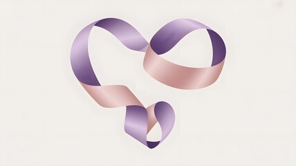 A minimalist illustration of intertwined purple and pink ribbons forming heart shapes