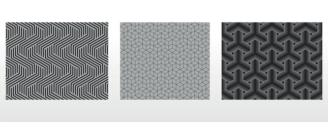 Geometric set of seamless black and gray patterns. Simple vector graphics