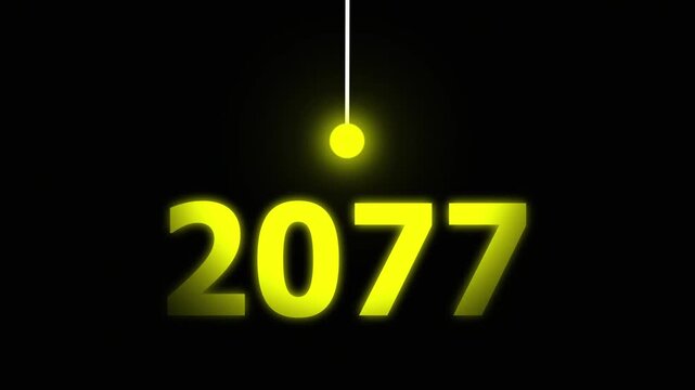 Yellow Idea Lighting Up 2077 &ndash; Futuristic New Year Concept Symbolizing Innovation, Hope, Strategy and Forward Thinking Success.