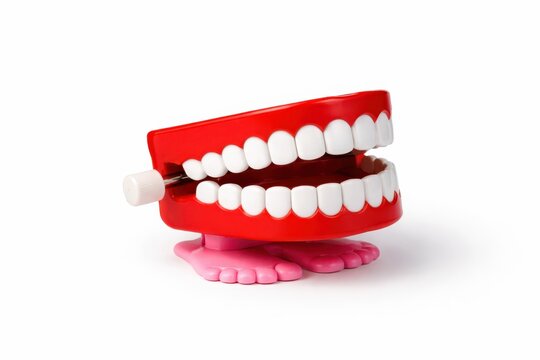 wind up chattering teeth toy isolated on white playful april fools surprise concept