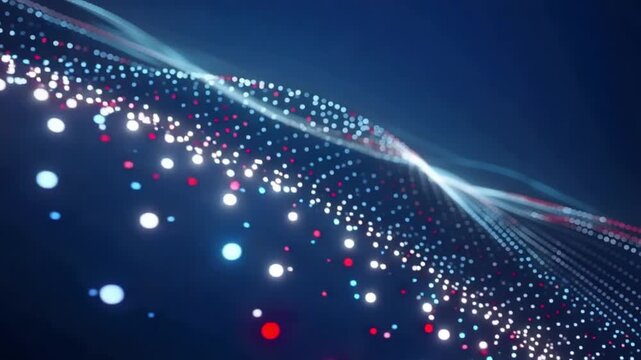 A stunning video visualization of glowing dots on a dark blue background