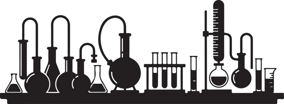 Chemistry Lab in silhouette on white background.