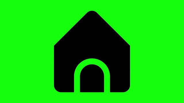 Bold Black House Silhouette Icon on Green Screen Background