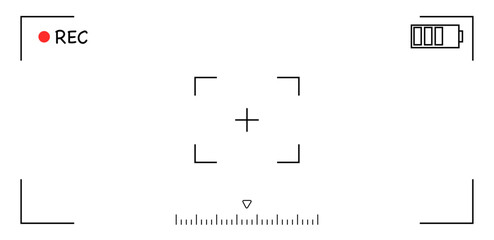 Camera viewfinder interface, video frame. Surveillance screen, record frame doodle. Movie mode, photo shooting mode. military viewfinder overlay. Screen photography frame for video, © Alyona