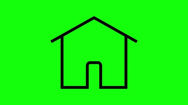 Simple Black House Line Icon on Green Screen Background