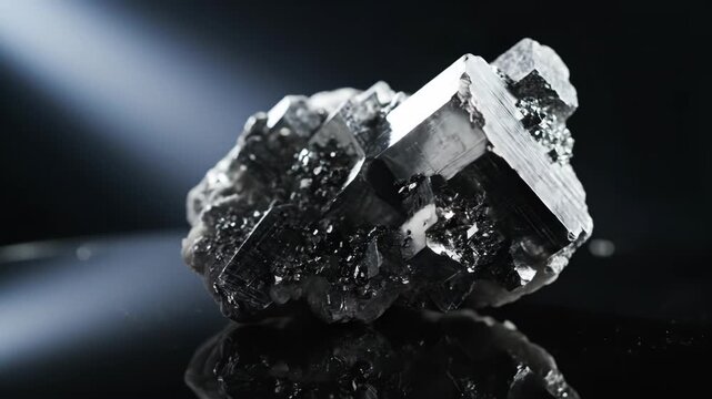 Dark, shiny metallic ore glitters with precious allure, reflecting raw power. striking heavy specimen, its captivating mineral cluster showcases