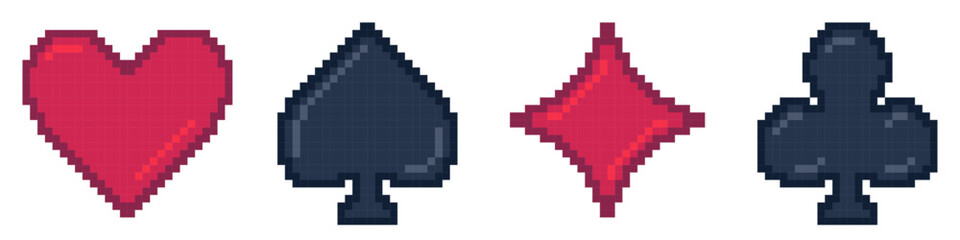 Fototapeta premium Heart, Spade, Diamond, Club, Card, Icon, Pixel