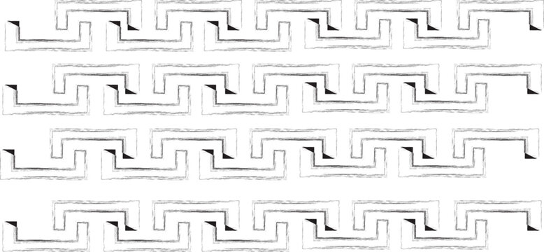 Hand-Drawn Distressed Greek Key Meander Pattern &ndash; Vintage Geometric Border