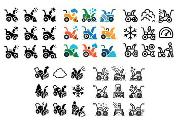Fototapeta premium Winter tools icons with snowblower and plow flat