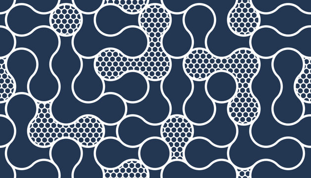 Fluid shapes dynamic seamless pattern, vector molecules endless abstract background, graphic style liquid in motion tiling wallpaper.