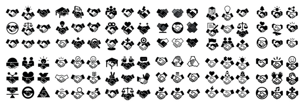Business icons with handshake heart scale minimal