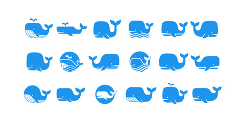 Creative whale logo set with clean and minimal vector design, ideal for ocean brands, marine companies, seafood products, and nautical business identity.