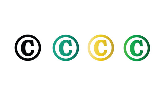 Copyright c symbol in circles: black, green, yellow, for intellectual property
