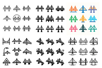 Infrastructure icons with bridge tower cable outline