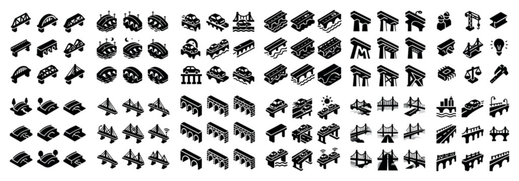 Architecture icons with bridge pillar isometric