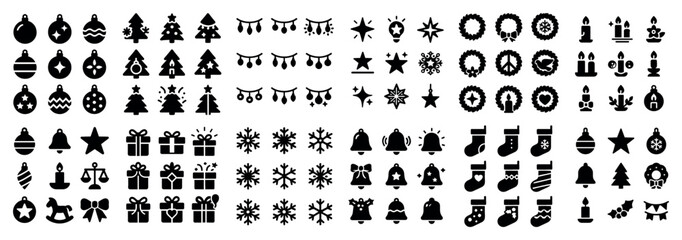 Holiday icons with tree ornament gift festive