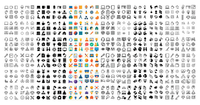 Multicolor icons with briefcase chart clock flat