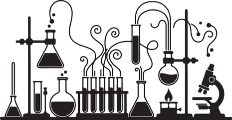 Science Lab in silhouette on white background.