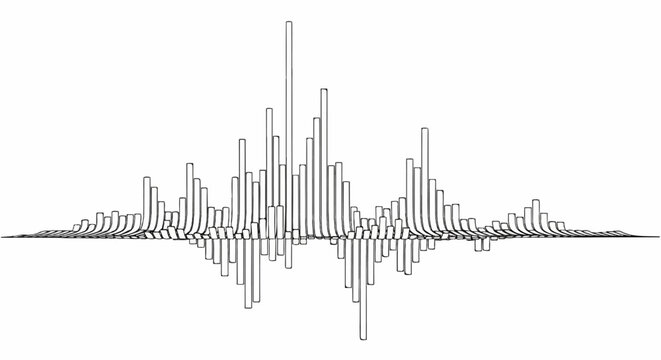 Black and white bar graph displaying fluctuating data points above and below a horizontal axis