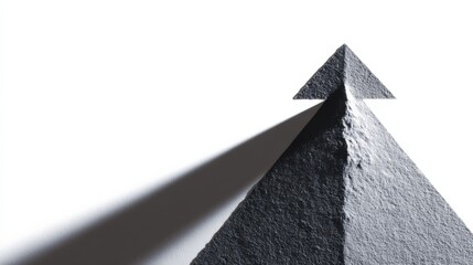 Fototapeta premium Abstract image of a grey pyramid with a arrow symbol on the top, representing growth and direction. The arrow is casting a shadow. 