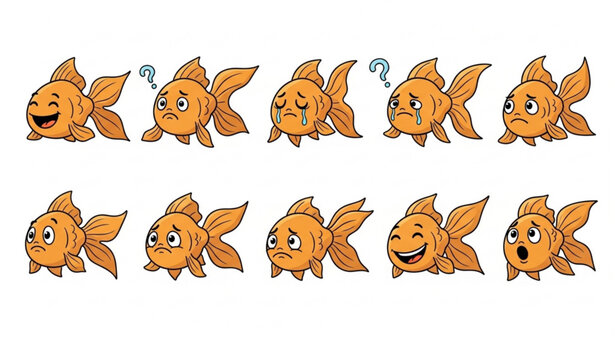 Hand drawn goldfish emotion doodle vector bundle with expressive cartoon fish